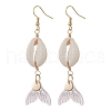 Natural Cowrie Shell Glass Dangle Earrings EJEW-JE06385-01-2