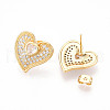 Heart Brass Pave Clear Cubic Zirconia Stud Earrings EJEW-M258-32G-2