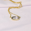 Brass Pave Gray Cat Eye Faceted Oval Pendant Necklaces for Women WG13C77-01-1