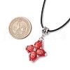 Dyed Synthetic Imperial Jasper & Glass Seed Beaded Star Pendant Black Waxed Cotton Cord Necklaces NJEW-MZ00109-3