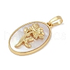 Rack Plating Brass Pave Shell Oval Pendants KK-U032-92G-04-2