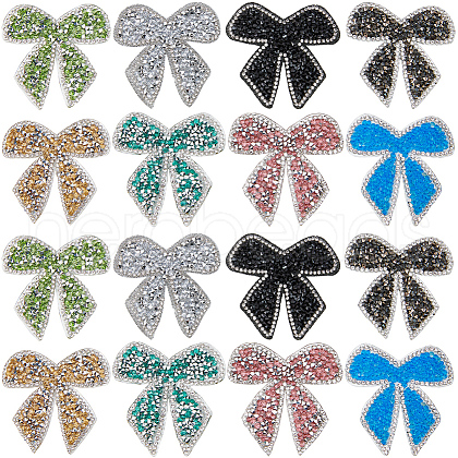 CRASPIRE 16Pcs 8 Styles Bowknot Hotfix Rhinestone Appliques DIY-CP0009-65-1