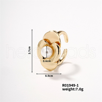 Geometric Pearl & Brass Open Cuff Ring: European and American Fashionable Luxury Opening Ring GP4199-2-1