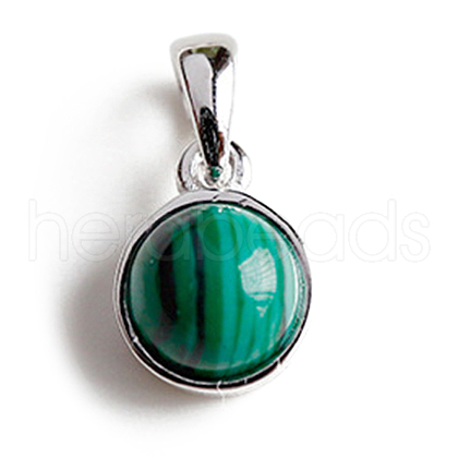 Rhodium Plated 925 Sterling Silver Pave Synthetic Malachite Half Round Charms G-NH0001-12J-1-1