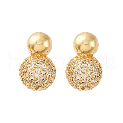 Rack Plating Brass Micro Pave Clear Cubic Zirconia Round Ball Stud Earring EJEW-H099-09G-1-1