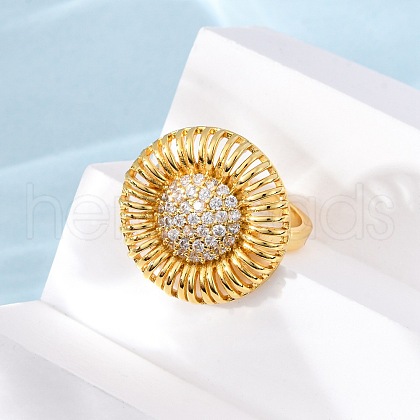 Brass Micro Pave Cubic Zirconia Cuff Rings RJEW-D323-03G-1