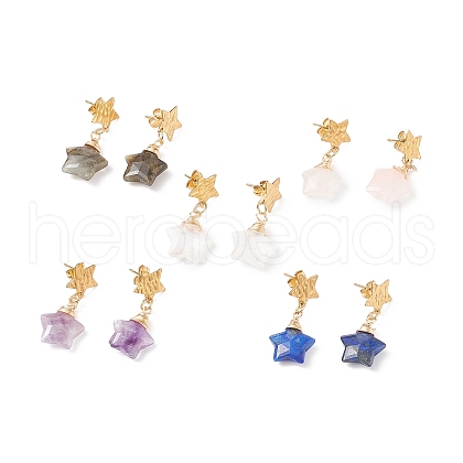 5 Pair 5 Style Natural Mixed Gemstone Star Dangle Stud Earrings EJEW-JE05097-1