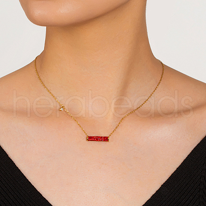 Stainless Steel Full Rhinestone Half Column Pendant Necklaces for Women SE1185-3-1