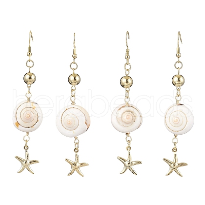 Natural Shiva Eye Shell Dangle Earrings EJEW-JE05798-1