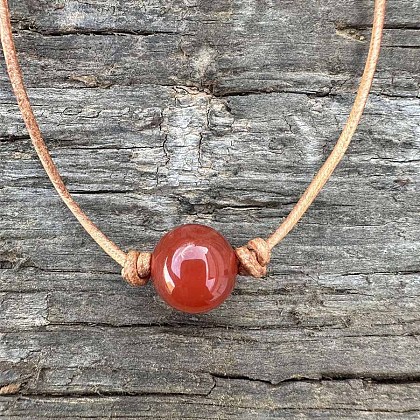 Natural Carnelian(Dyed & Heated) Round Ball Pendant Genuine Leather Handmade Necklace Simple Elegant Jewelry IU3089-2-1