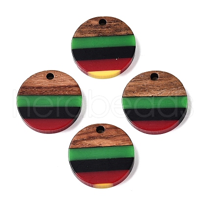Jamaican Colour Epoxy Resin & Walnut Wood Pendants RESI-N039-122A-1