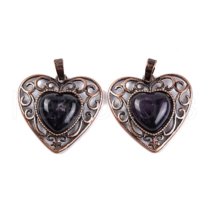 Natural Amethyst Peach Love Heart Pendants G-G158-01-08-1