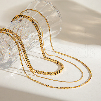 304 Stainless Steel 3 Layer Necklaces for Women NJEW-V012-01G-1