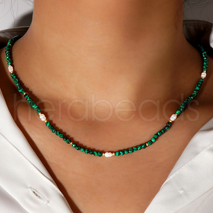 Bohemian Ethnic Style Synthetic Malachite Faceted Round Beaded Necklaces for Women BU4138-1