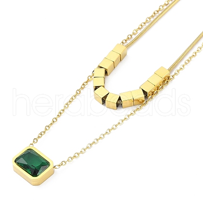 Ion Plating(IP) Golden Tone 304 Stainless Steel Pave Cubic Zirconia Rectangle Pendant Necklaces for Women NJEW-K276-09G-02-1