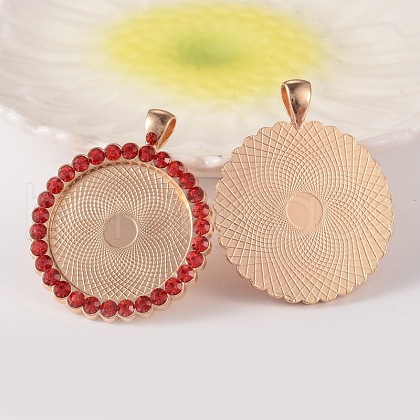 Flat Round Alloy Rhinestone Pendant Cabochon Settings ALRI-T352-21KCG-1