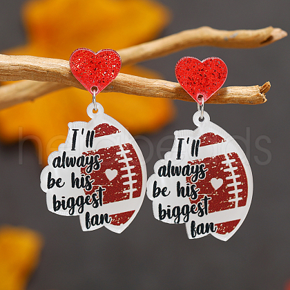 Leopard Print Heart Mother Sports Acrylic Dangle Stud Earrings FA3000-2-1
