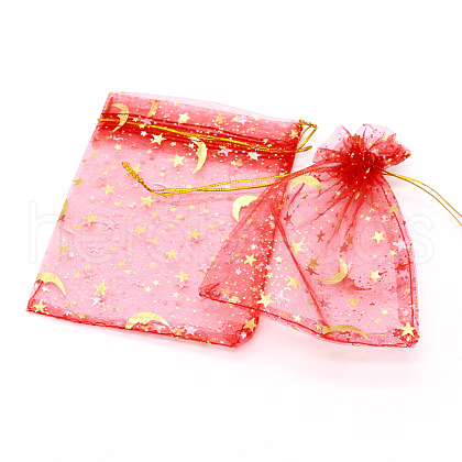 Hot Stamping Rectangle Organza Drawstring Gift Bags WG15067-05-1