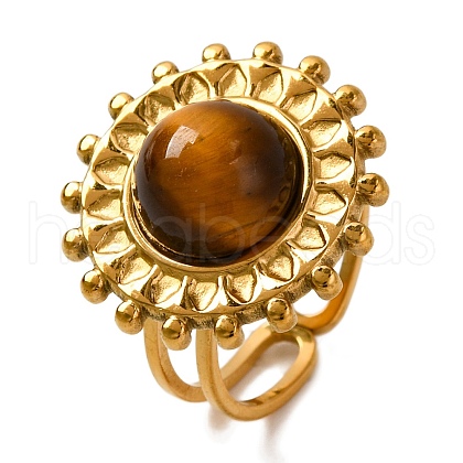 Round Natural Tiger Eye Finger Rings RJEW-Q822-16G-01-1