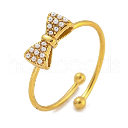Bowknot 304 Stainless Steel Adjustable Ring for Women RJEW-U015-08G-1