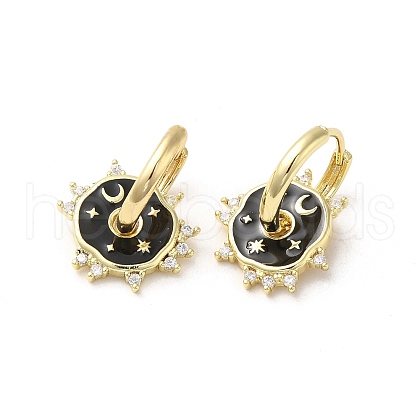 Sun & Moon Real 18K Gold Plated Brass Dangle Leverback Earrings EJEW-L268-045G-1