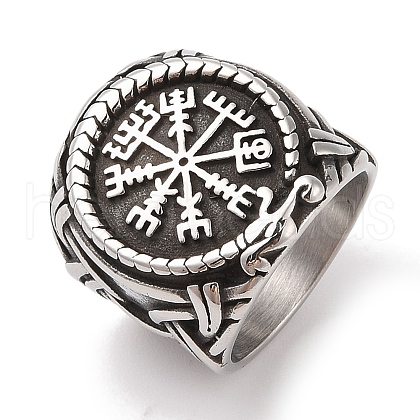 Viking 304 Stainless Steel Vegvisir Wide Finger Rings for Mens RJEW-U005-21A-05-1
