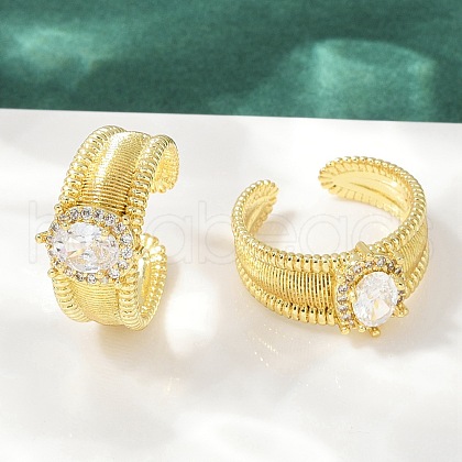 Brass Micro Pave Cubic Zirconia Open Cuff Rings for Women RJEW-U059-01G-02-1
