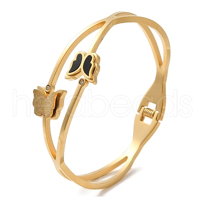 Butterfly Vacuum Plating 304 Stainless Steel Enamel Torque Bangles for Women BJEW-F474-31G-1