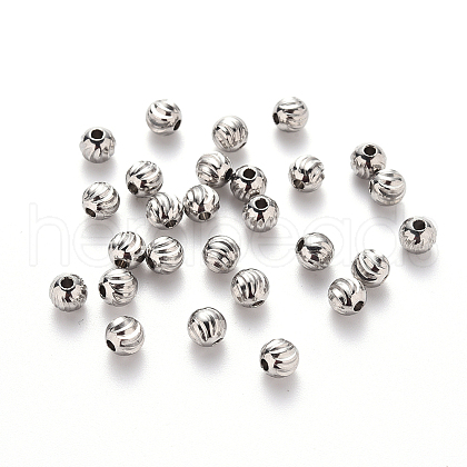 Tarnish Resistant 201 Stainless Steel Corrugated Beads STAS-S103-17C-P-1