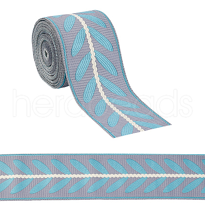 Polyester Jacquard Leaf Ribbon OCOR-WH0097-08B-1
