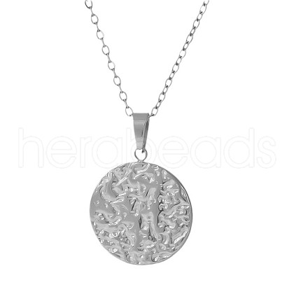 Stainless Steel Textured Disc Pendant Necklaces for Women SG4453-1-1