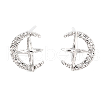 925 Sterling Silver Micro Pave Clear Cubic Zirconia Stud Earrings for Women EJEW-F342-01P-1
