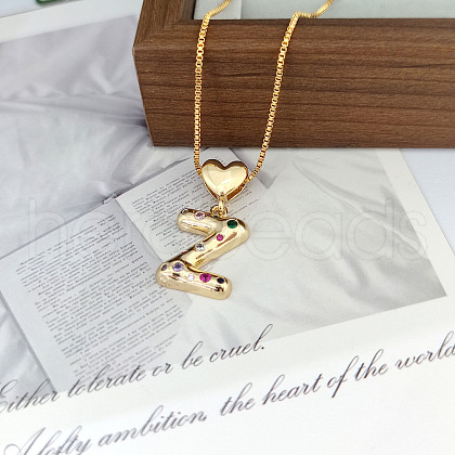 Brass Pave Colorful Cubic Zirconia Heart Initial Pendant Necklaces for Women WGF6021-03-1