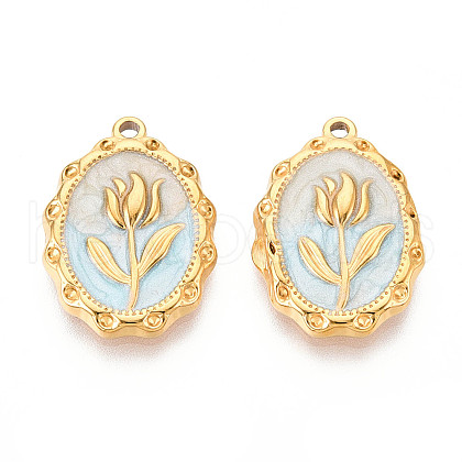 304 Stainless Steel Enamel Pendants STAS-N110-27D-G-1