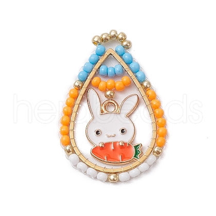 Easter Theme Glass Seed Beaded Teardrop with Rabbit Pendants PALLOY-MZ00580-06-1