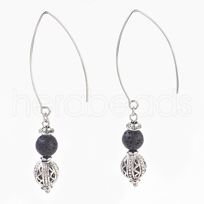 Natural Lava Rock Beads Dangle Earrings EJEW-JE02811-09-1
