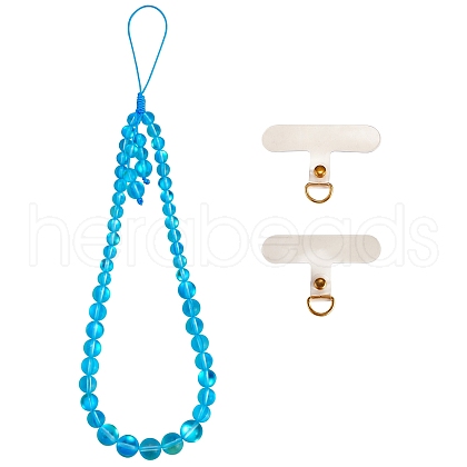 Round Synthetic Moonstone Beaded Mobile Straps HJEW-SW00042-06-1