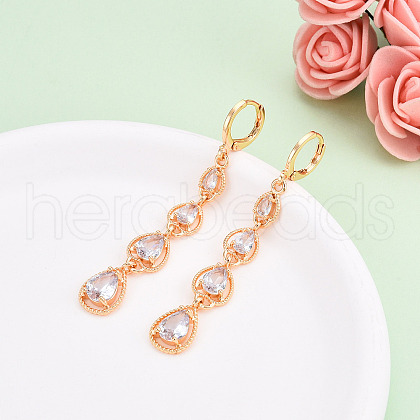Teardrop Brass Micro Pave Cubic Zirconia Dangle Leverback Earrings EJEW-N058-14G-1