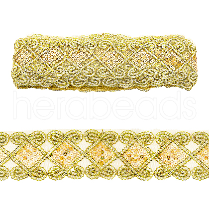 10 Yards Polyester Flower Lace Ribbon with Paillettes SRIB-WH0026-17C-1