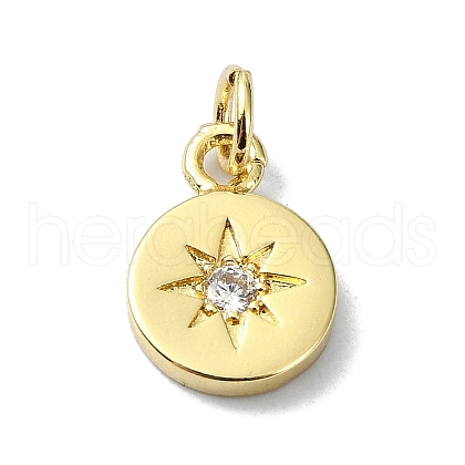 Star Theme Brass Micro Pave Clear Cubic Zirconia Pendants KK-H475-52G-02-1