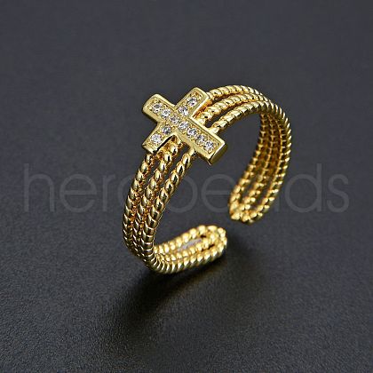 Cross Brass Micro Pave Clear Cubic Zirconia Cuff Rings FS-WGDE646-02-1