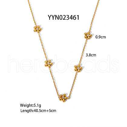 Flower Stainless Steel Rhinestone Link Necklaces for Women VZ7462-2-1