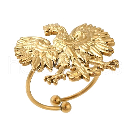 Ion Plating(IP) 304 Stainless Steel Eagle Open Cuff Rings for Women RJEW-M167-01G-1