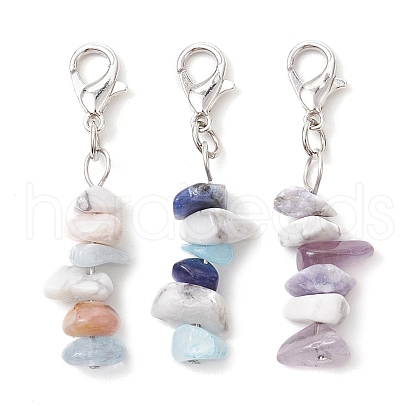 Natural Aquamarine & Pink Opal & White Jade & Sodalite & Amethyst & Purple Turquoise Chip Pendant Decoration HJEW-JM02304-1