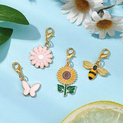 4Pcs Alloy Enamel Bee Flower Butterfly Pendant Decorations HJEW-JM02886-1