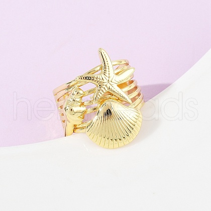 Ocean Theme Brass Cuff Rings RJEW-C135-01G-06-1