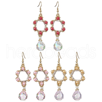 3Pairs 3 Colors GLass Dangle Earrings EJEW-MZ00255-1