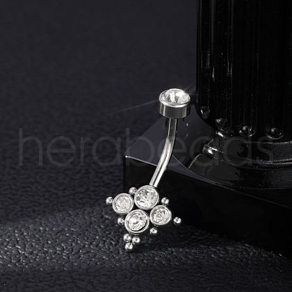 304 Stainless Steel Clear Cubic Zirconia Curved Barbell Belly Button Rings AJEW-D306-03P-03-1