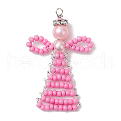 Baking Glass Pearl & Seed Beads Pendants PALLOY-MZ00368-01-1