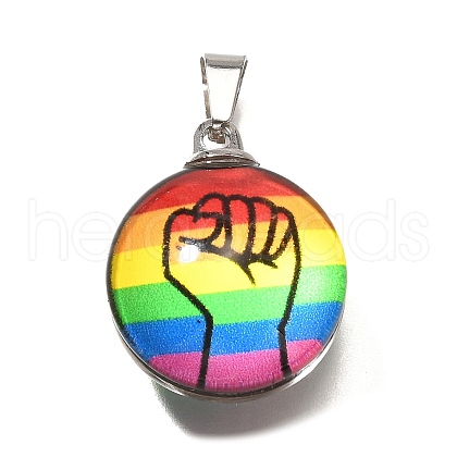 Flat Round 201 Stainless Steel Acrylic Pendants STAS-U036-01P-06-1